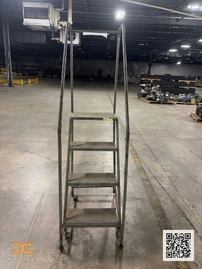 (1) Rolling Safety Ladder | 4-Step Steel Mobile Warehouse Ladder with Handrails