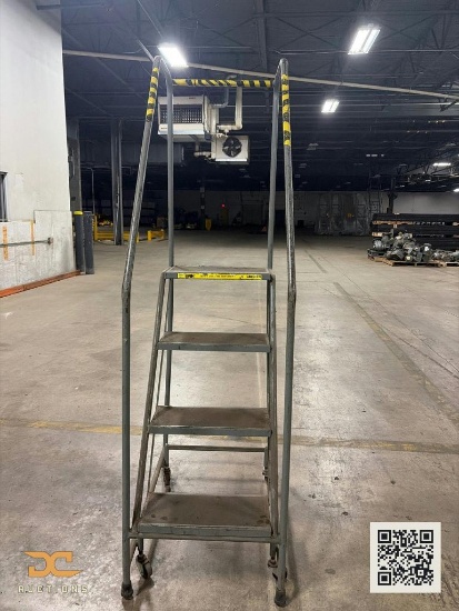 (1) Rolling Safety Ladder | 4-Step Steel Warehouse Rolling Ladder with Handrails