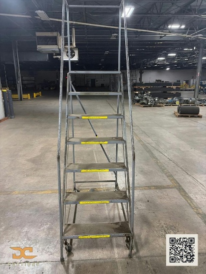 (1) Rolling Mobile Safety Ladder with Handrails 8-Step Industrial Warehouse Rolling Staircase