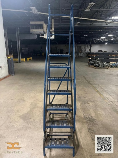 (1) Rolling Safety Ladder | 8-Step Industrial Warehouse Rolling Staircase with Handrails