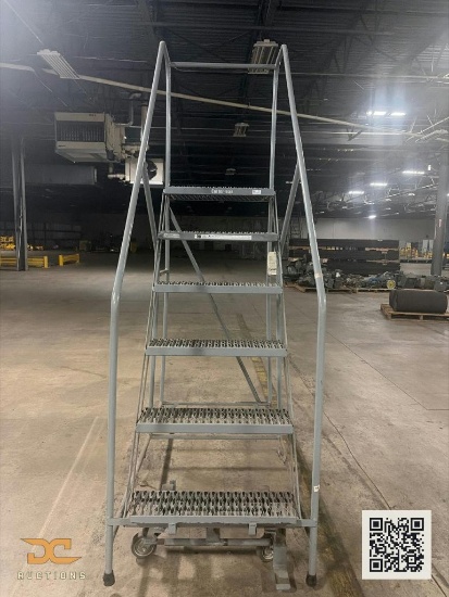 (1) Cotterman Rolling Safety Ladder | 8-Step Industrial Warehouse Rolling Ladder with Handrails
