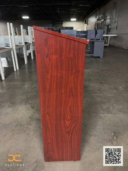 (1) Open-Front Podium Mahogany Laminate, Adjustable Shelf Pins