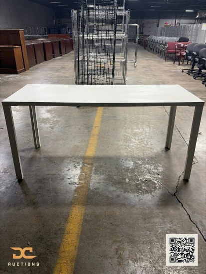 (4) White Laminate Top Office Desk with White Metal Frame Legs
