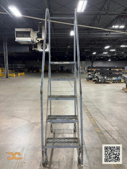 (1) Rolling Mobile Safety Ladder - 5-Step Industrial Warehouse Rolling Staircase with Handrails