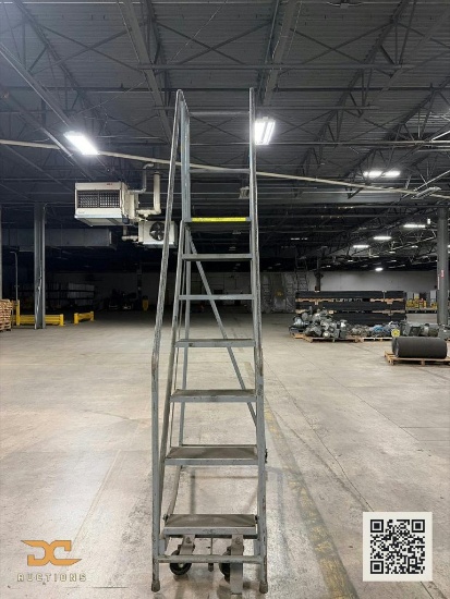 (1) Industrial Rolling Safety Ladder | Mobile Step Ladder with Handrails & Casters
