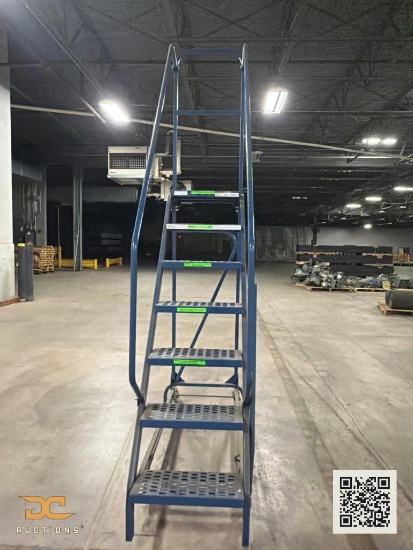 (1) Rolling Safety Ladder | 7-Step Steel Warehouse Rolling Ladder with Handrails