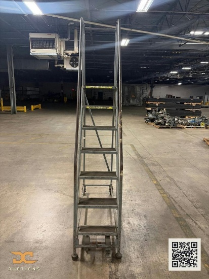 (1) Rolling Safety Ladder | Steel Mobile Step Ladder with Handrails & Casters