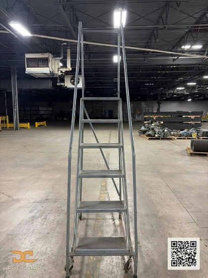 (1) Rolling Safety Ladder | Steel Mobile Step Ladder with Handrails & Casters