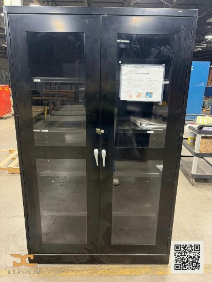 (2) Black Steel Double-Door Storage Cabinet with Clear View Windows & Adjustable Shelves