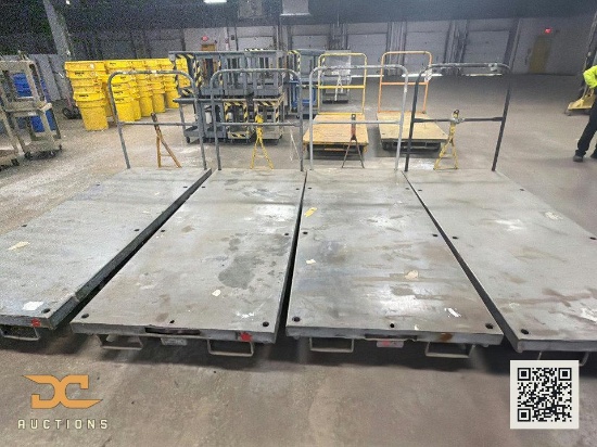 (4) Heavy-Duty Steel Flatbed Material Handling Carts with Push Handle