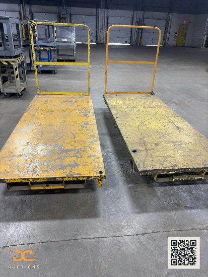 (2) Heavy-Duty Steel Flatbed Platform Carts with Push Handle