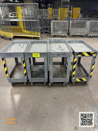 (4) 2-Shelf Plastic Utility Service Carts on Casters