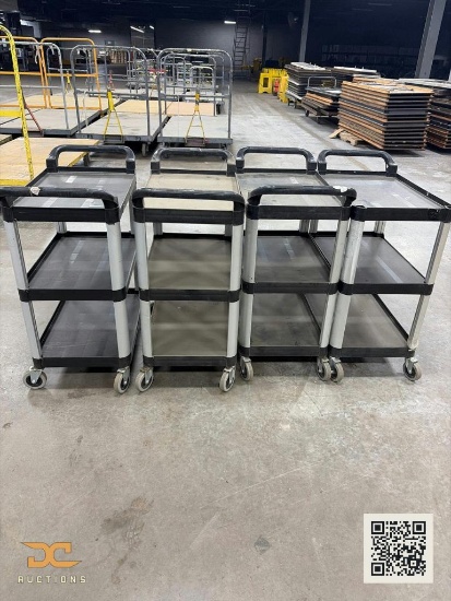(4) Rubbermaid 3-Shelf Utility/Service Carts with Casters