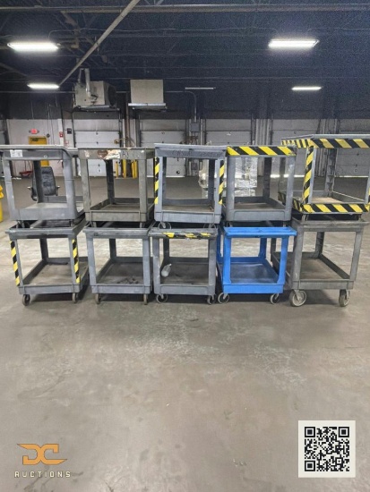 (8) 2-Shelf Plastic Utility Carts on Casters | Mixed Colors