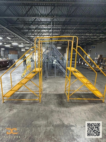 (1) Industrial Steel Crossover Stairs / Pass-Over Platform | Yellow, 4-Step