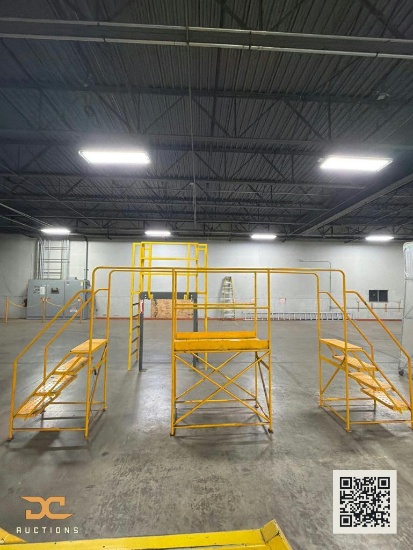 (1) Industrial Yellow Steel Crossover Stair Platform System | Multi-Section with Handrails &