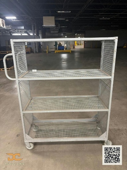 (2) Steel Wire Mobile Shelf Cart | 4-Tier Industrial Warehouse Cart on Casters