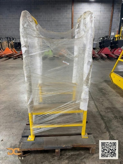 (1) Yellow Steel Industrial Safety Ladder / Rolling Warehouse Ladder