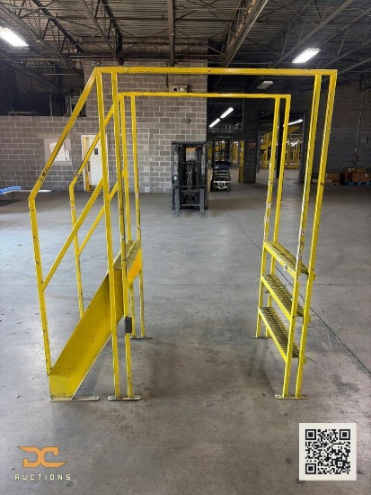 (1) Industrial Yellow Steel Crossover Stairway | Warehouse Conveyor / Barrier Pass-Through