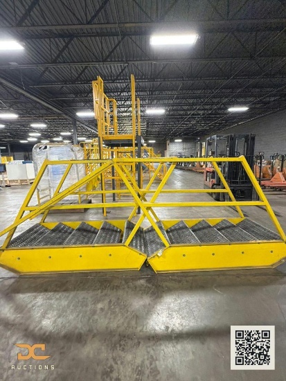 (1) Industrial Yellow Steel Crossover Stairs / Mezzanine Step-Over Unit with Grating Treads