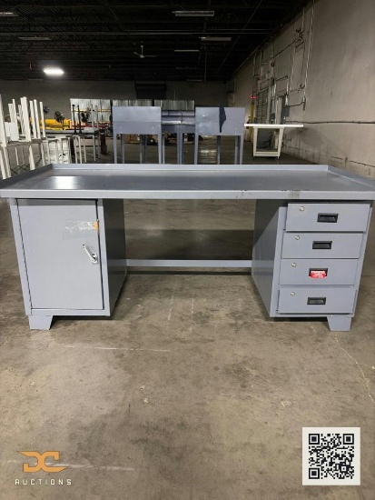 (1) Heavy-Duty Steel Industrial Workbench with Cabinet and 4-Drawer Tool Chest