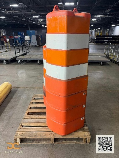 (6) Orange HDPE Stackable Traffic Channelizer Barrels | Reflective Striped