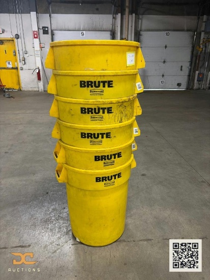 (6) Rubbermaid Brute Yellow Round Trash Cans
