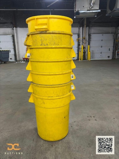 (6) Yellow Heavy-Duty Plastic Round Trash Cans / Utility Containers