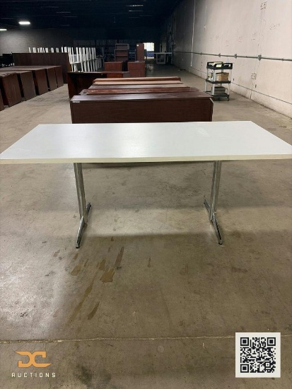 (8) White Laminate Top Table with Chrome T-Base Legs