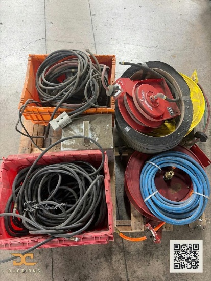 (1) Reelcraft Hose Reels, Air Hoses & Misc Cables on Pallet