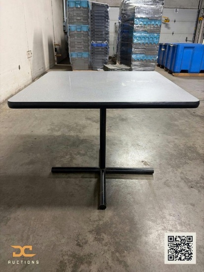 (8) Square Pedestal Table | Gray Laminate Top with Black X-Base