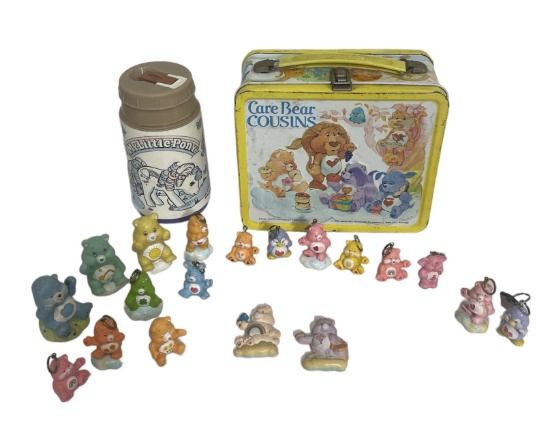 Care Bear Lunch Box with My Little Pony Thermos and Care Bear Figures
