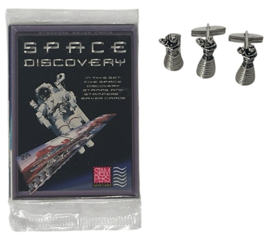 Space Discovery Stamps | Apollo Engine Rocket Pin And Cufflinks