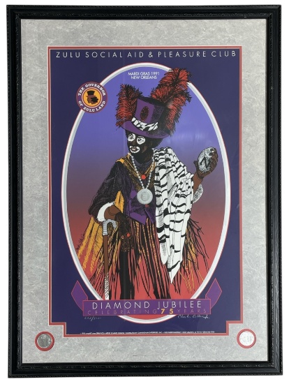 Framed Zulu Social Aid and Pleasure Club Poster with Coins