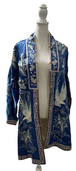 Blue Asian Satin Silk Hand Embroidered