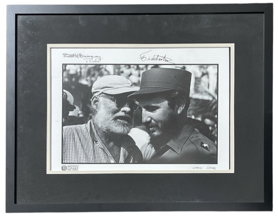 Signed Fidel Castro and Ernest Hemingway Framed Photo | with no coa