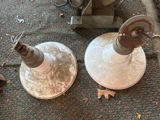2 Industrial Enamel Ceiling Lights