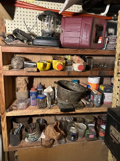 Shelf Contents of Hardware, Coleman, Nails, Misc