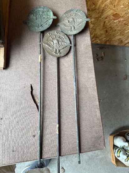 Set of 3 WW11 Brass Grave Marker - Flag Holders