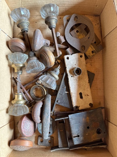 Flat of Antique Mortise Locks & Glass Knobs