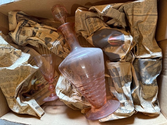 Pink Depression Wine Decanter Set