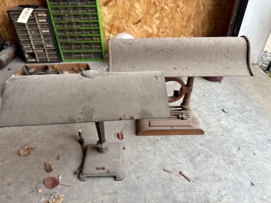 2 Antique Desk Lights - 1 Wood 1 Metal