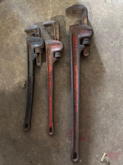 3 Large Pipe Wrenches - Rigid, Two 24" and One 36"