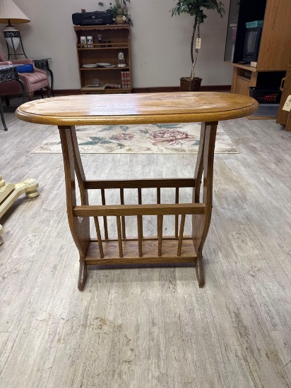 Oak End Table Magazine Rack