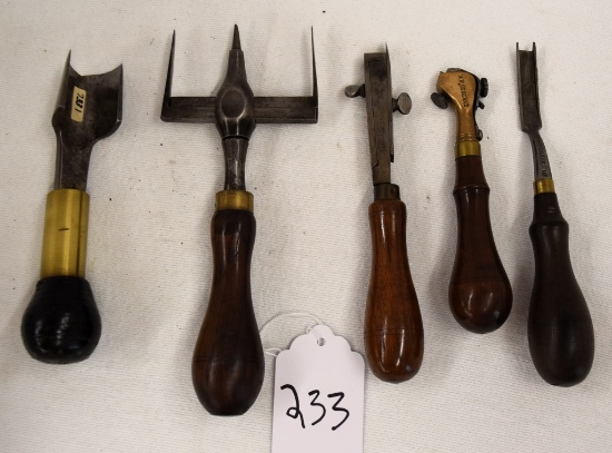 5 Rosewood handled leather tools