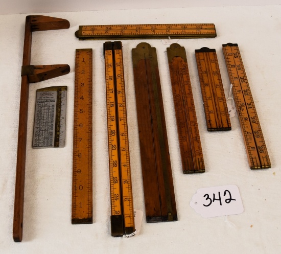 9 Measuring tools, mostly boxwood
