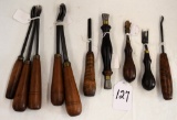 7 Carving chisels & 3 leather working tools