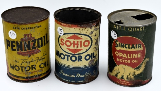 (3) 1 qt oil cans- Sinclair, Pennzoil, Sohio