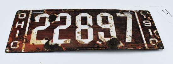 Ohio 1910 porcelain license plate