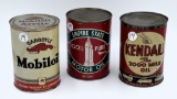 (3) 1 qt oil cans- Empire State, Kendall, Mobile